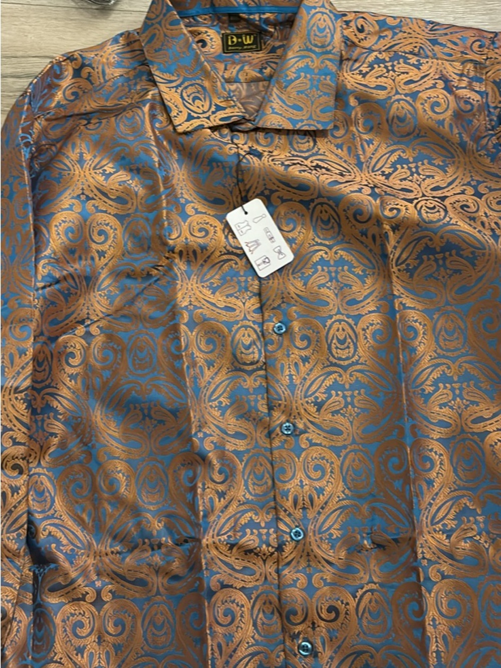 Blue and Copper Paisley Satin Dress Shirt